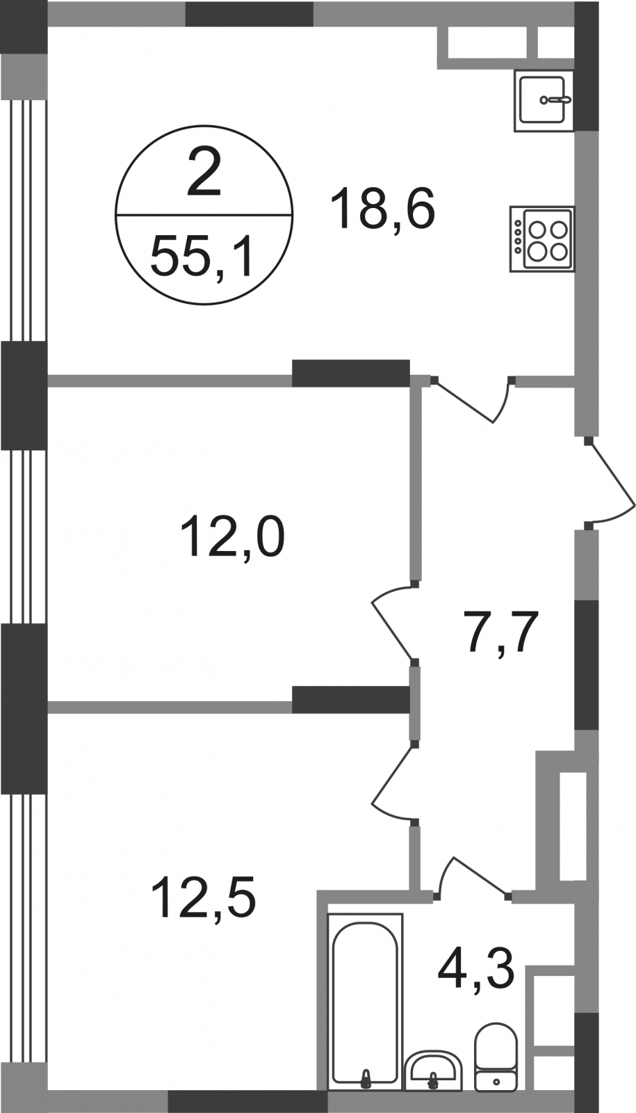 1-комнатная квартира с отделкой в ЖК Эко Бунино на 9 этаже в 4 секции. Сдача в 4 кв. 2025 г.