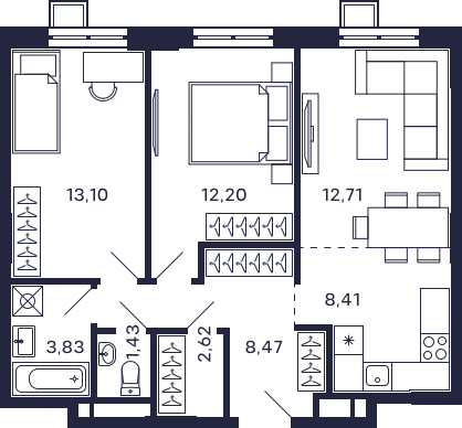2-комнатная квартира в ЖК Новый Зеленоград на 7 этаже в 2 секции. Сдача в 1 кв. 2023 г.