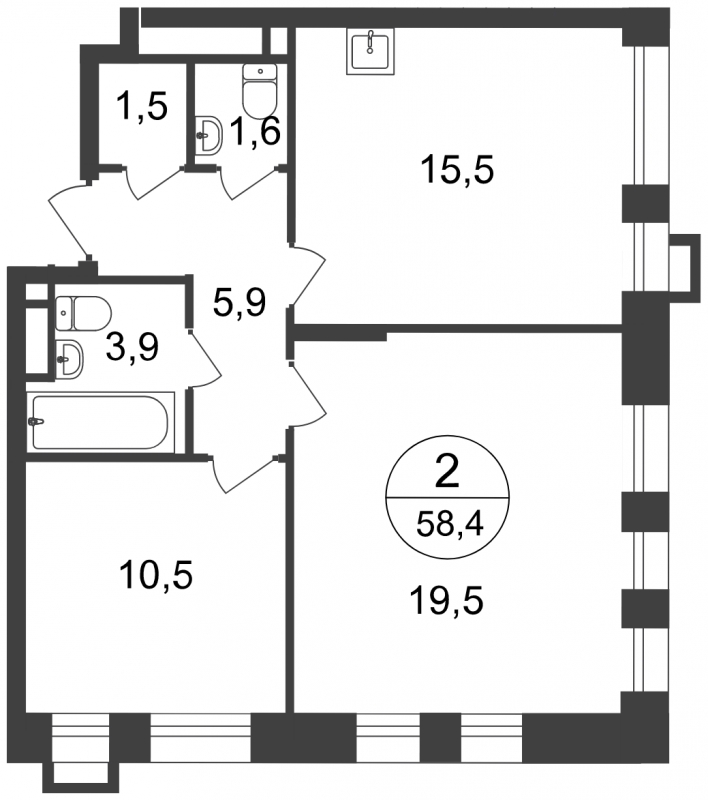 1-комнатная квартира (Студия) в ЖК Город-парк Первый Московский на 20 этаже в 1 секции. Сдача в 2 кв. 2025 г.