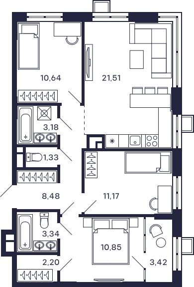 1-комнатная квартира в ЖК VESNA на 7 этаже в 1 секции. Сдача в 4 кв. 2022 г.