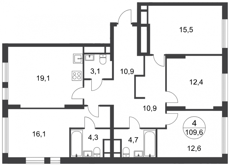 1-комнатная квартира с отделкой в ЖК Эко Бунино на 13 этаже в 1 секции. Сдача в 4 кв. 2025 г.