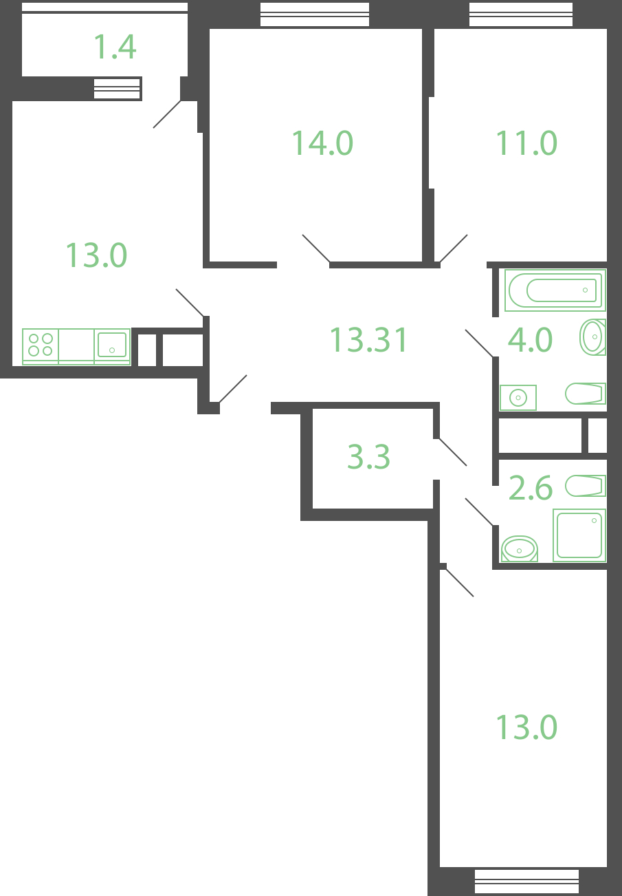 2-комнатная квартира в ЖК Грибовский лес на 4 этаже в 12А1 секции. Сдача в 2 кв. 2020 г.