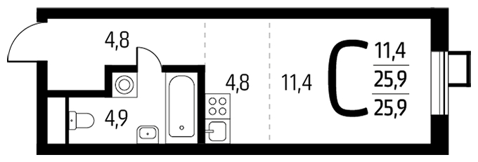 1-комнатная квартира в ЖК VESNA на 7 этаже в 2 секции. Сдача в 4 кв. 2022 г.