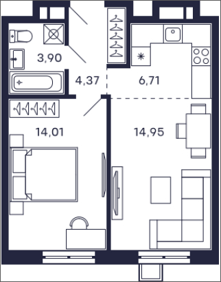 2-комнатная квартира с отделкой в ЖК Новая Звезда на 20 этаже в 1 секции. Сдача в 2 кв. 2020 г.