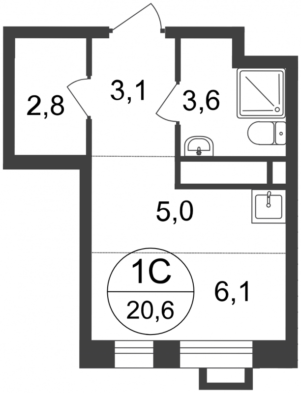 1-комнатная квартира в ЖК Эко Бунино на 14 этаже в 7 секции. Сдача в 4 кв. 2025 г.