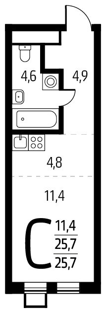 2-комнатная квартира в ЖК Квартал Тетрис на 26 этаже в 1 секции. Сдача в 2 кв. 2025 г.
