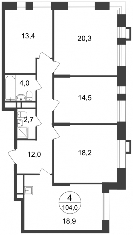 3-комнатная квартира в ЖК Время на 10 этаже в 1 секции. Сдача в 1 кв. 2019 г.
