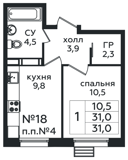 2-комнатная квартира в ЖК Скандинавия на 4 этаже в 1 секции. Сдача в 4 кв. 2024 г.