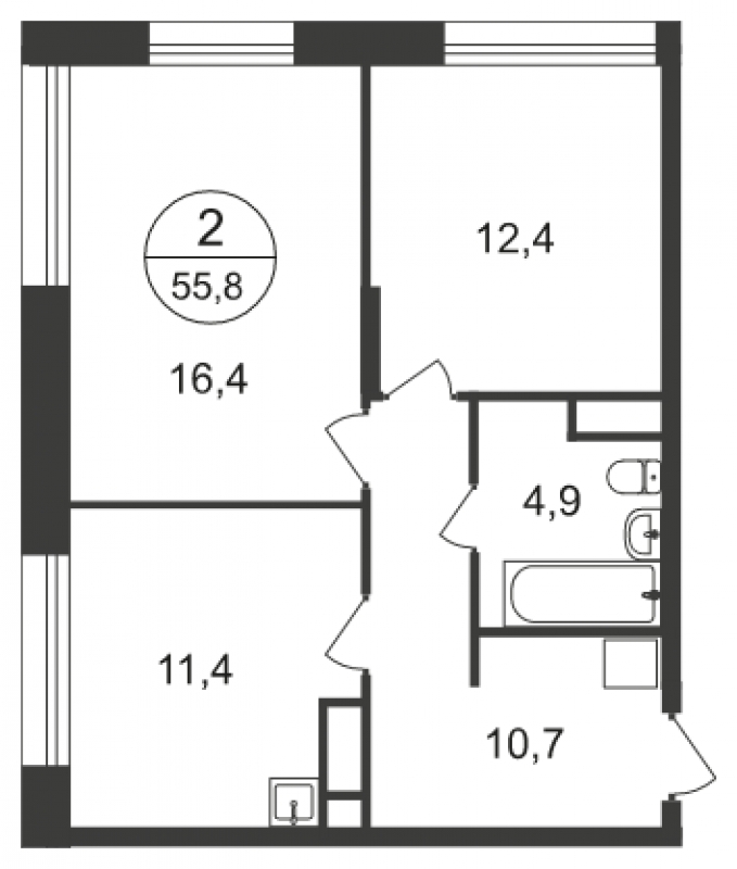 2-комнатная квартира в ЖК Эко Бунино на 8 этаже в 1 секции. Сдача в 1 кв. 2025 г.