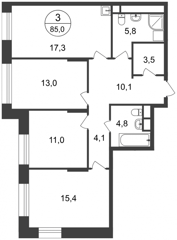2-комнатная квартира с отделкой в ЖК Эко Бунино на 5 этаже в 9 секции. Сдача в 1 кв. 2025 г.