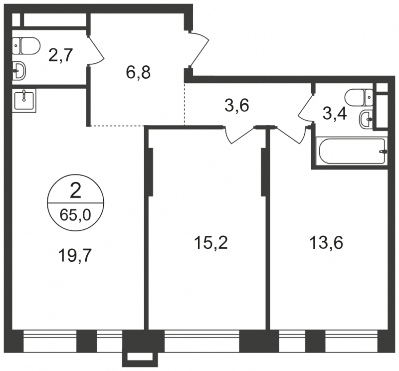 2-комнатная квартира в ЖК город-парк Переделкино Ближнее на 16 этаже в 1 секции. Сдача в 1 кв. 2025 г.