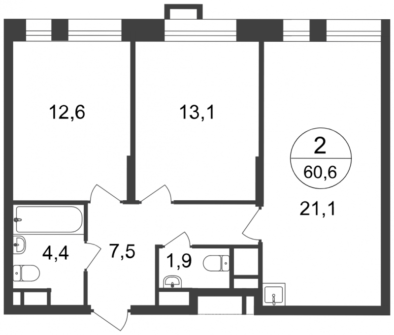 2-комнатная квартира в ЖК город-парк Переделкино Ближнее на 5 этаже в 4 секции. Сдача в 1 кв. 2025 г.