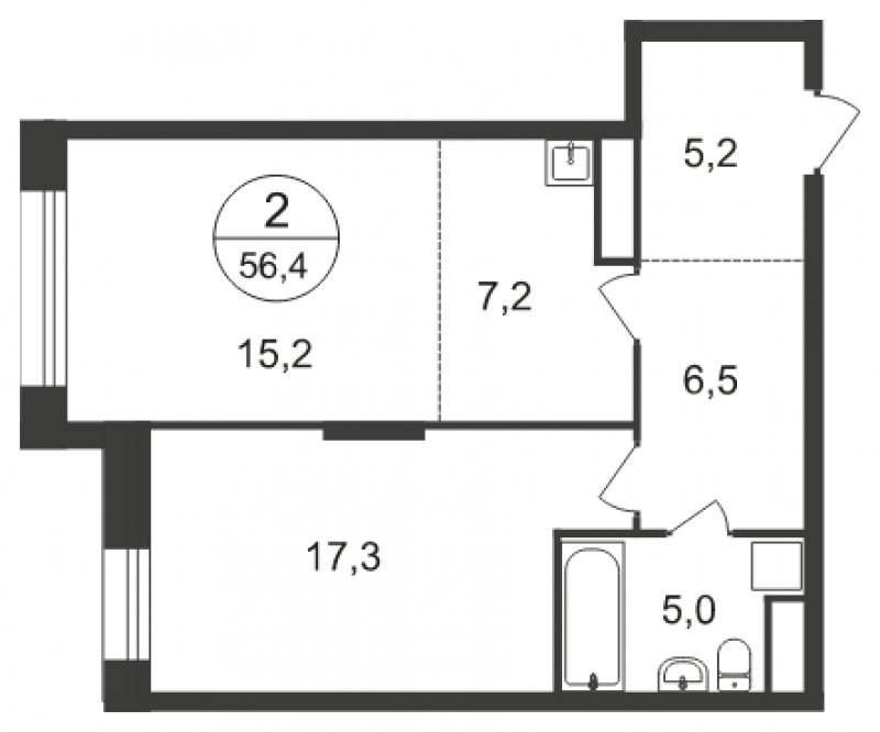 2-комнатная квартира с отделкой в ЖК Полярная 25 на 25 этаже в 1 секции. Сдача в 3 кв. 2023 г.