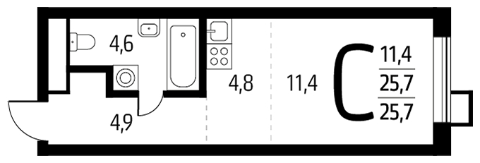1-комнатная квартира (Студия) с отделкой в ЖК Новые Ватутинки. Центральный на 7 этаже в 1 секции. Сдача в 1 кв. 2024 г.