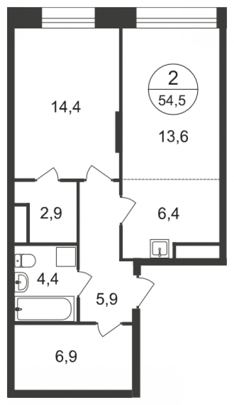 2-комнатная квартира с отделкой в ЖК Мкр. Красногорский на 8 этаже в 2 секции. Сдача в 1 кв. 2023 г.