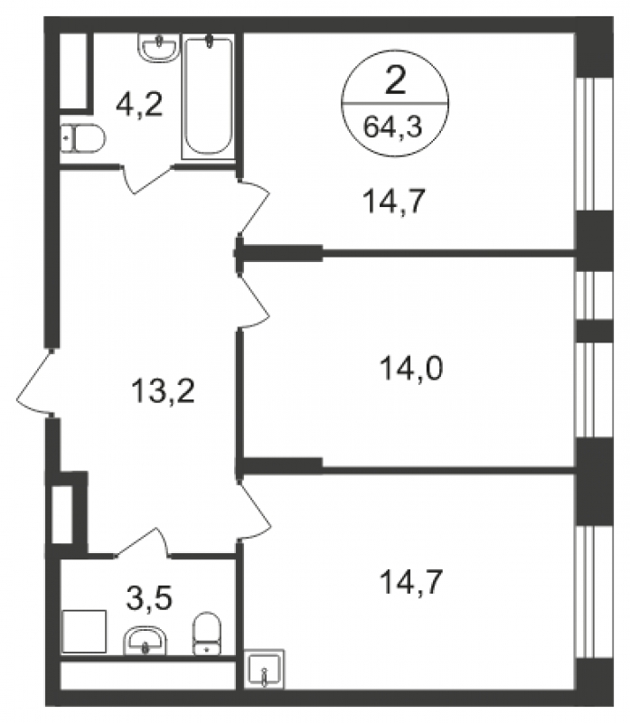 2-комнатная квартира в ЖК город-парк Переделкино Ближнее на 16 этаже в 4 секции. Сдача в 1 кв. 2025 г.