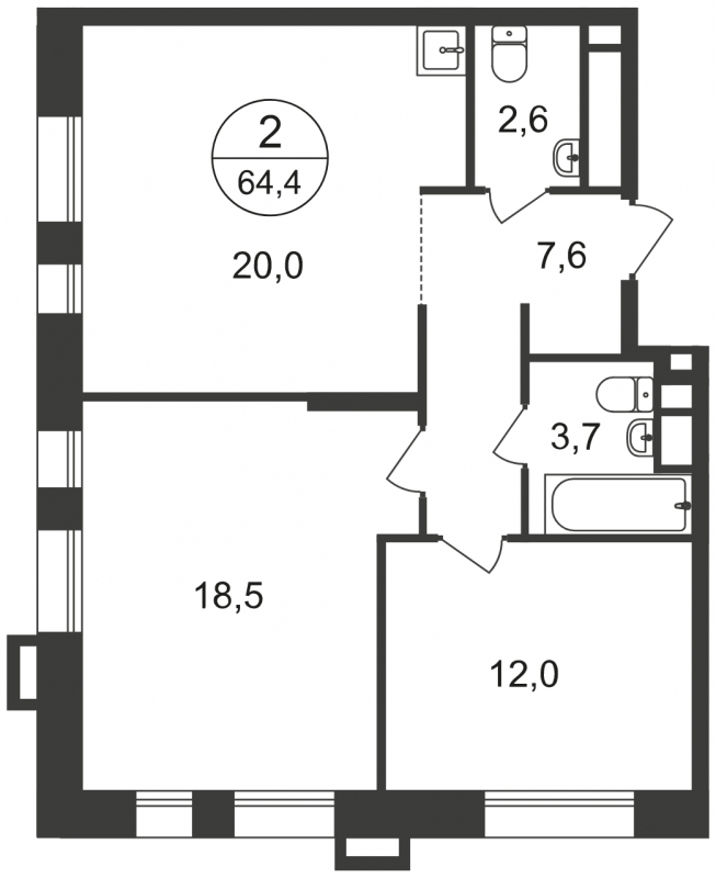 3-комнатная квартира в ЖК Хорошевский на 4 этаже в 2 секции. Дом сдан.