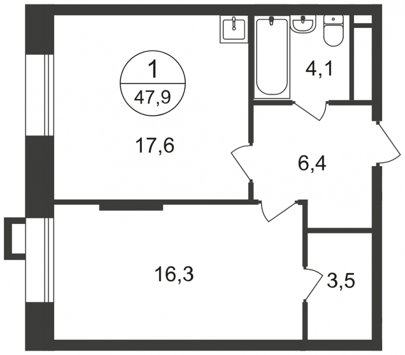 2-комнатная квартира в ЖК Загорье на 36 этаже в 1 секции. Дом сдан.
