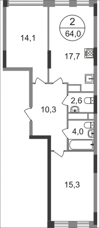 1-комнатная квартира (Студия) в ЖК Город-парк Первый Московский на 19 этаже в 1 секции. Сдача в 2 кв. 2025 г.