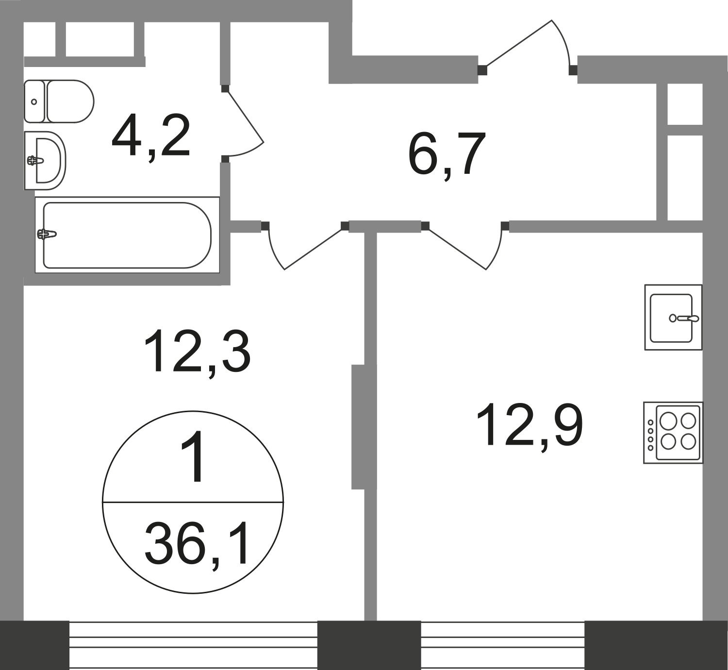 1-комнатная квартира в ЖК Город-парк Первый Московский на 18 этаже в 2 секции. Сдача в 2 кв. 2025 г.