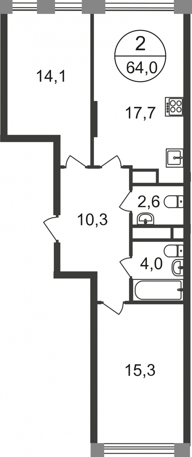 2-комнатная квартира с отделкой в ЖК Город-парк Первый Московский на 17 этаже в 1 секции. Сдача в 3 кв. 2025 г.