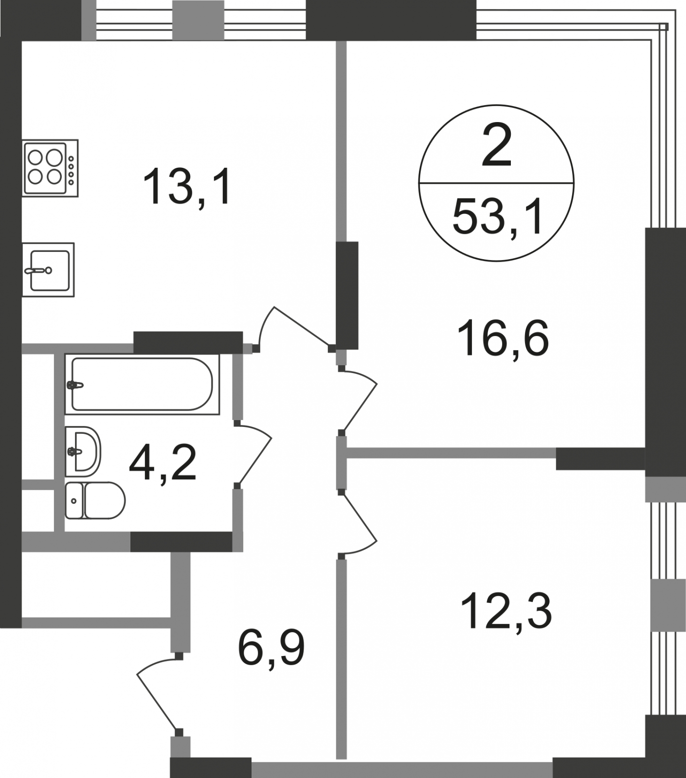 1-комнатная квартира (Студия) с отделкой в ЖК Город-парк Первый Московский на 13 этаже в 4 секции. Сдача в 2 кв. 2025 г.