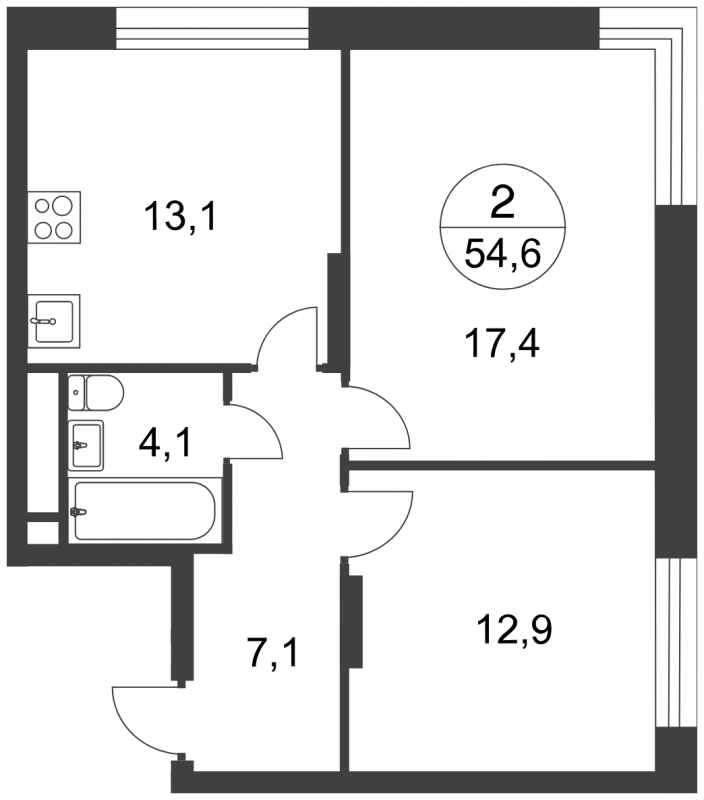 2-комнатная квартира с отделкой в ЖК Мещерский лес на 2 этаже в 1 секции. Сдача в 2 кв. 2023 г.