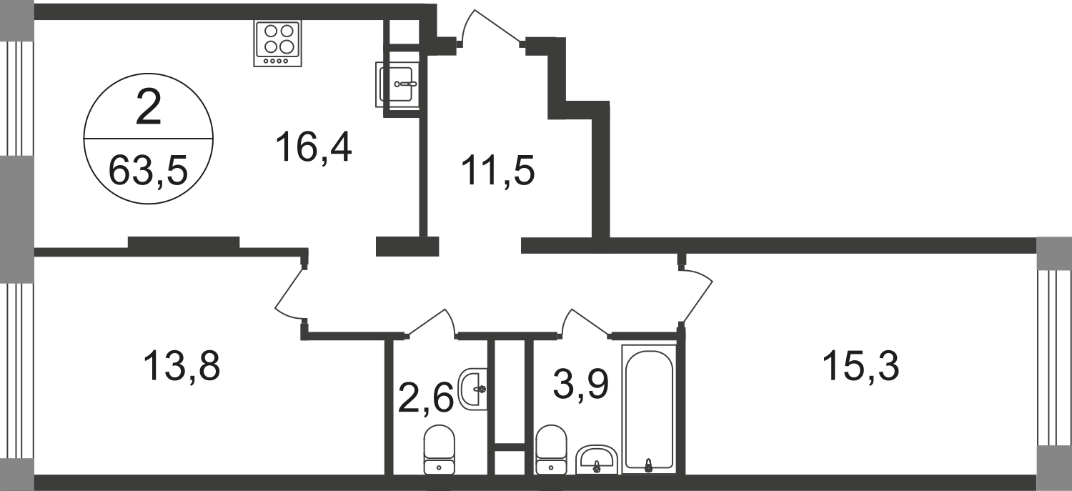 2-комнатная квартира в ЖК город-парк Переделкино Ближнее на 4 этаже в 2 секции. Сдача в 1 кв. 2025 г.