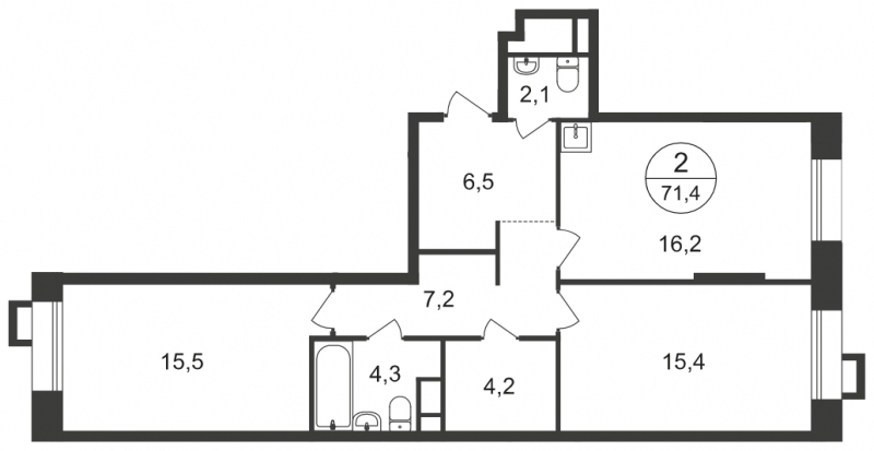 2-комнатная квартира с отделкой в ЖК Мещерский лес на 4 этаже в 1 секции. Сдача в 2 кв. 2023 г.