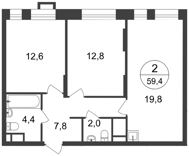 3-комнатная квартира в ЖК Город Счастья на 6 этаже в 5 секции. Сдача в 2 кв. 2019 г.