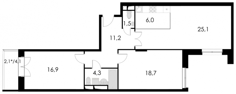 2-комнатная квартира с отделкой в ЖК город-парк Переделкино Ближнее на 16 этаже в 5 секции. Сдача в 3 кв. 2025 г.