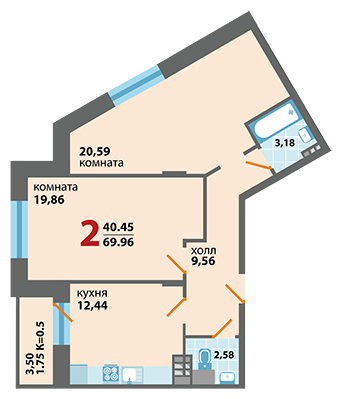 2-комнатная квартира с отделкой в ЖК город-парк Переделкино Ближнее на 5 этаже в 6 секции. Сдача в 3 кв. 2025 г.