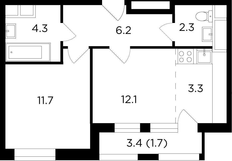 1-комнатная квартира в ЖК город-парк Переделкино Ближнее на 6 этаже в 1 секции. Сдача в 1 кв. 2025 г.