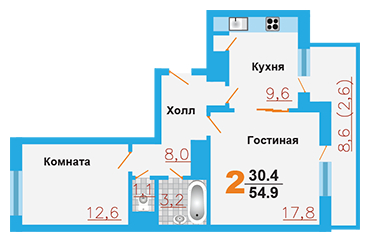 3-комнатная квартира в ЖК Город-парк Первый Московский на 2 этаже в 3 секции. Сдача в 2 кв. 2025 г.