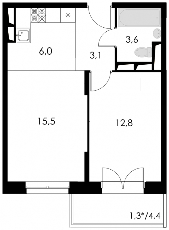 1-комнатная квартира в ЖК город-парк Переделкино Ближнее на 2 этаже в 6 секции. Сдача в 1 кв. 2025 г.