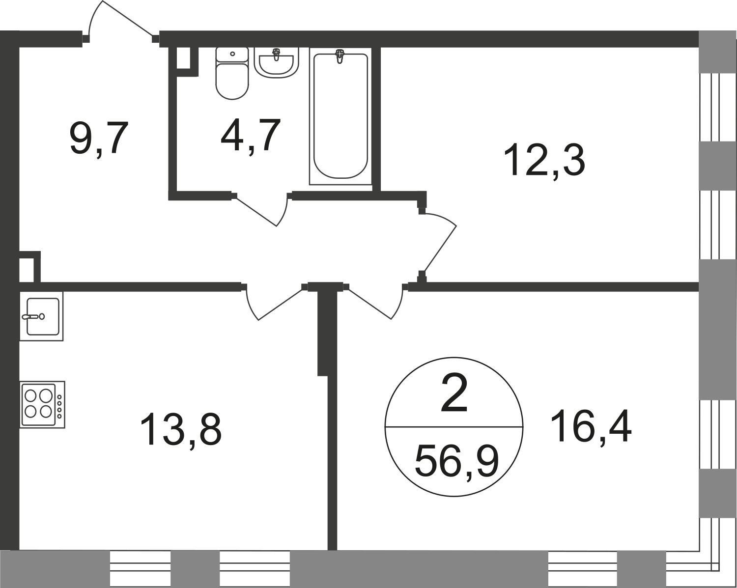 1-комнатная квартира в ЖК Кварталы 21/19 на 11 этаже в 1 секции. Сдача в 4 кв. 2023 г.