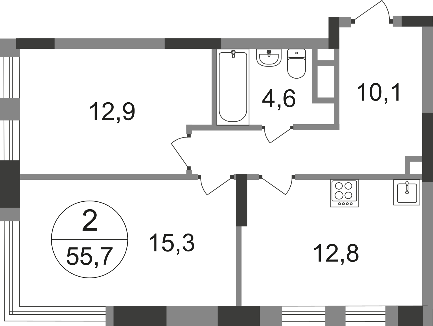 2-комнатная квартира с отделкой в ЖК Большие Мытищи на 5 этаже в 2 секции. Дом сдан.