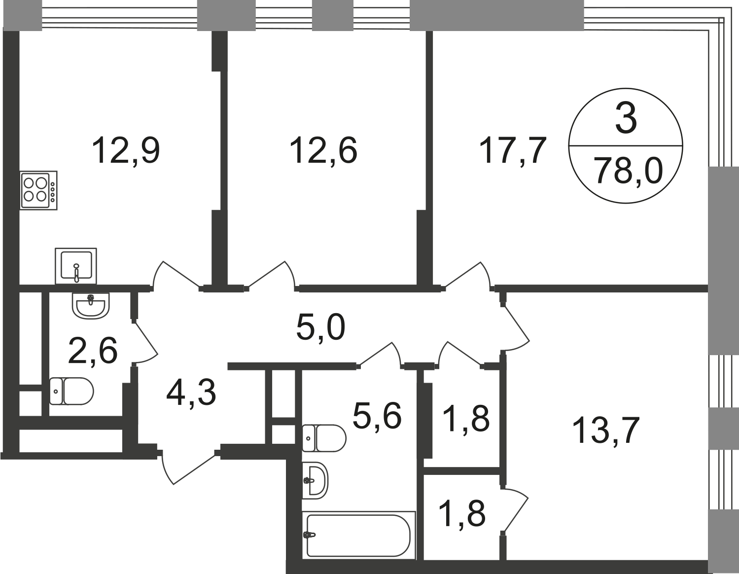 1-комнатная квартира в ЖК Кварталы 21/19 на 8 этаже в 1 секции. Сдача в 4 кв. 2023 г.