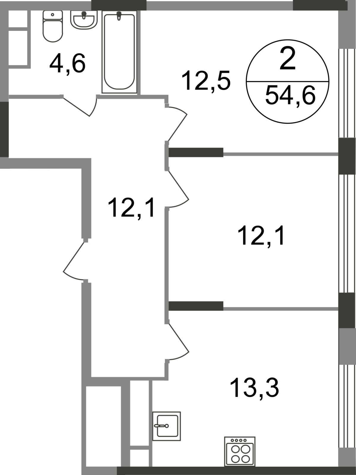 1-комнатная квартира в ЖК Кварталы 21/19 на 5 этаже в 1 секции. Сдача в 4 кв. 2023 г.