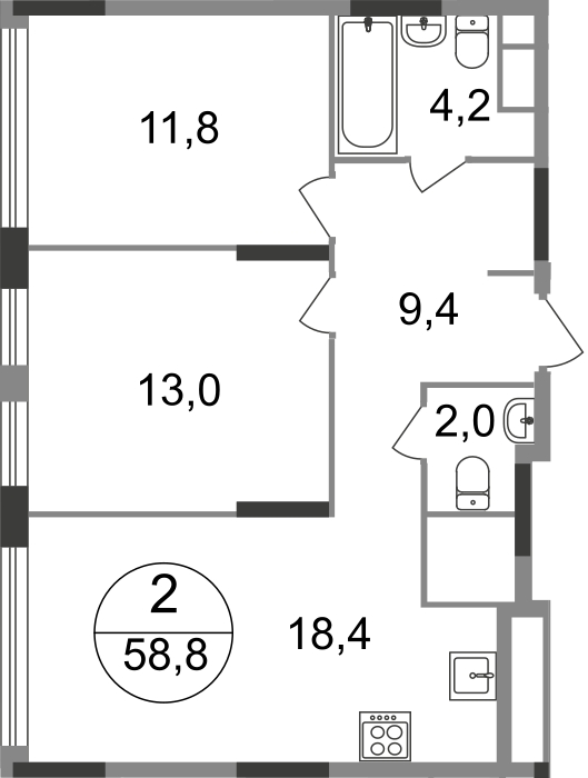 1-комнатная квартира с отделкой в ЖК Счастье в Кузьминках на 9 этаже в 1 секции. Сдача в 2 кв. 2019 г.
