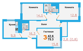 4-комнатная квартира в ЖК Город-парк Первый Московский на 20 этаже в 3 секции. Сдача в 2 кв. 2025 г.