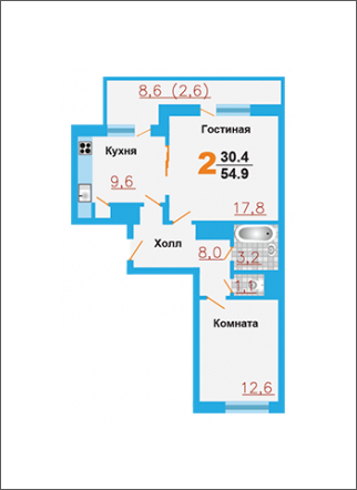 2-комнатная квартира с отделкой в ЖК Город-парк Первый Московский на 15 этаже в 5 секции. Сдача в 2 кв. 2025 г.