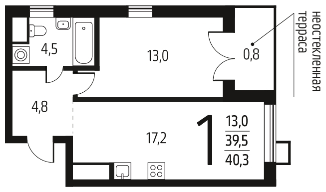 1-комнатная квартира в ЖК Новый Зеленоград на 12 этаже в 2 секции. Сдача в 4 кв. 2021 г.