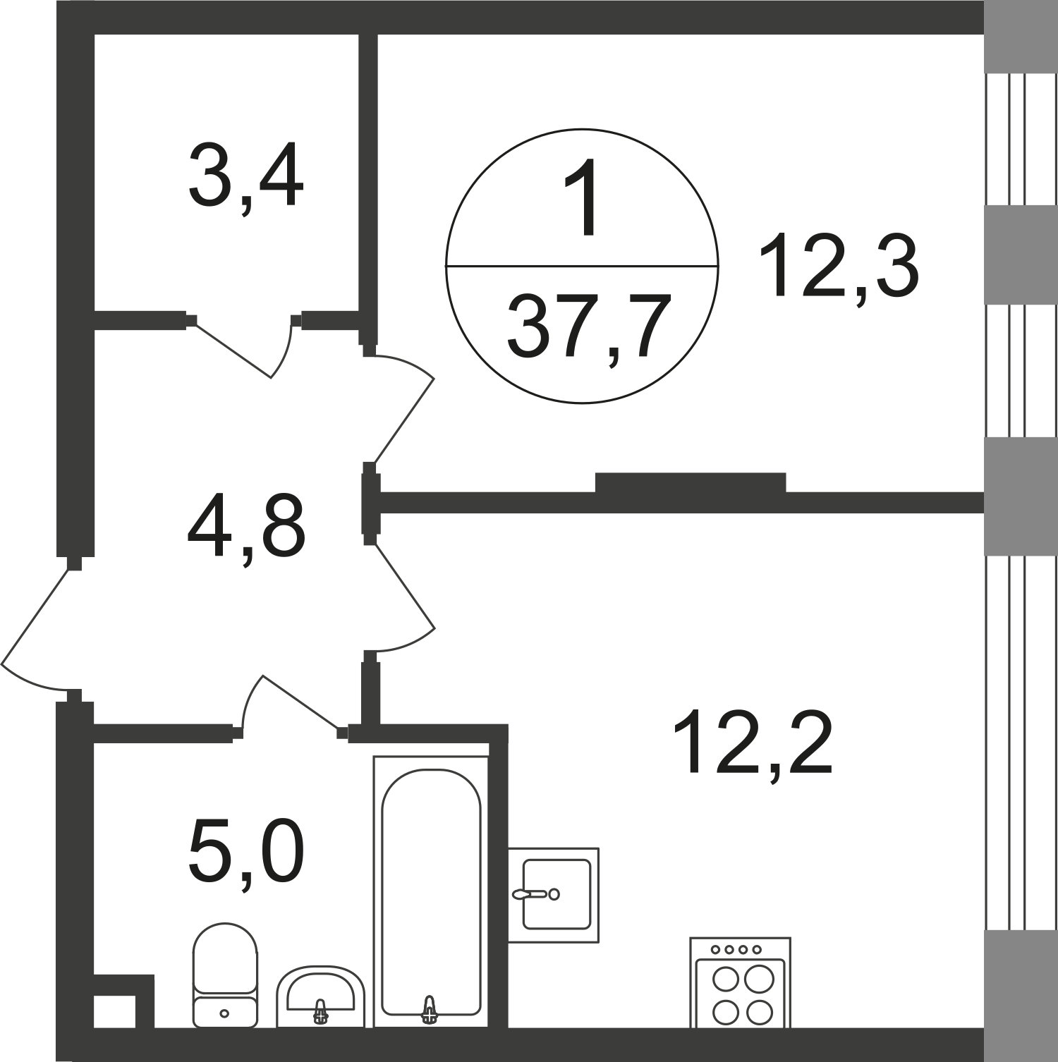 2-комнатная квартира в ЖК Триколор на 53 этаже в 1 секции. Дом сдан.