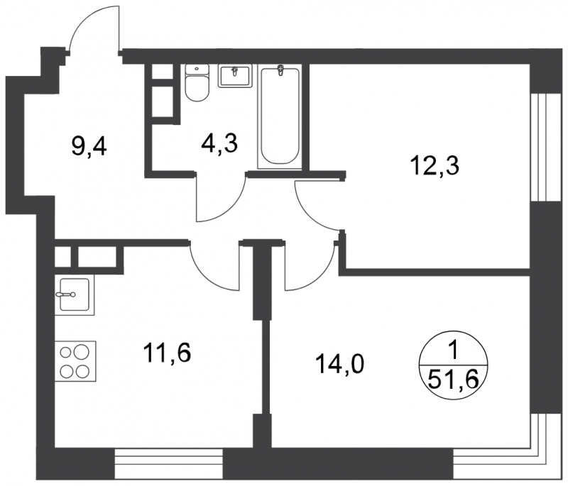 2-комнатная квартира в ЖК Триколор на 54 этаже в 1 секции. Дом сдан.