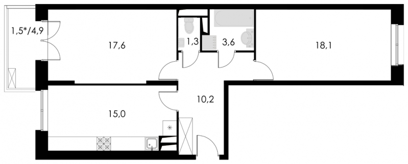2-комнатная квартира в ЖК Котельнические высотки на 5 этаже в 2 секции. Сдача в 1 кв. 2019 г.
