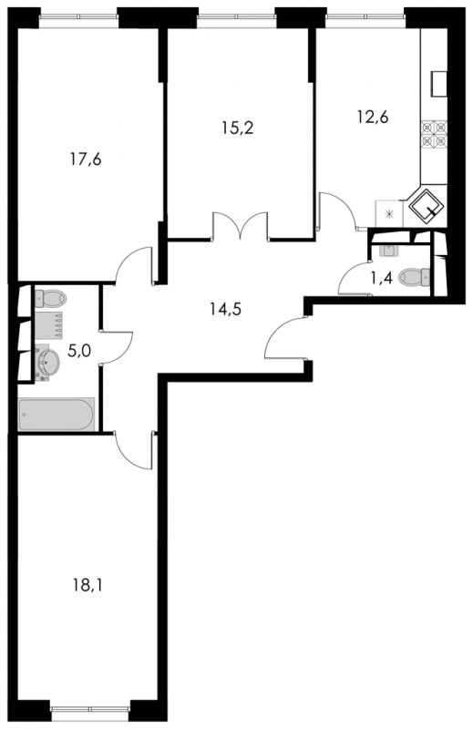 2-комнатная квартира в ЖК Котельнические высотки на 7 этаже в 2 секции. Сдача в 1 кв. 2019 г.