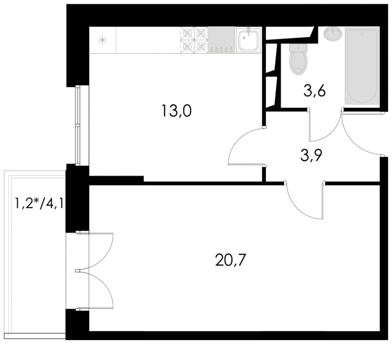 1-комнатная квартира в ЖК Котельнические высотки на 13 этаже в 5 секции. Сдача в 1 кв. 2019 г.
