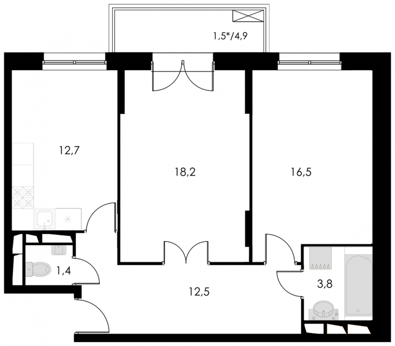 2-комнатная квартира с отделкой в ЖК Город-парк Первый Московский на 5 этаже в 1 секции. Сдача в 3 кв. 2025 г.