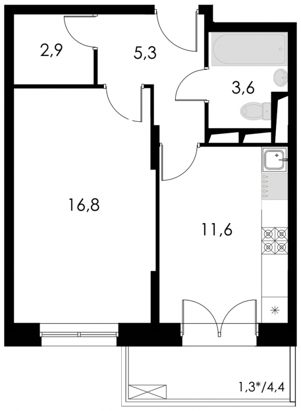 1-комнатная квартира в ЖК Котельнические высотки на 5 этаже в 2 секции. Дом сдан.
